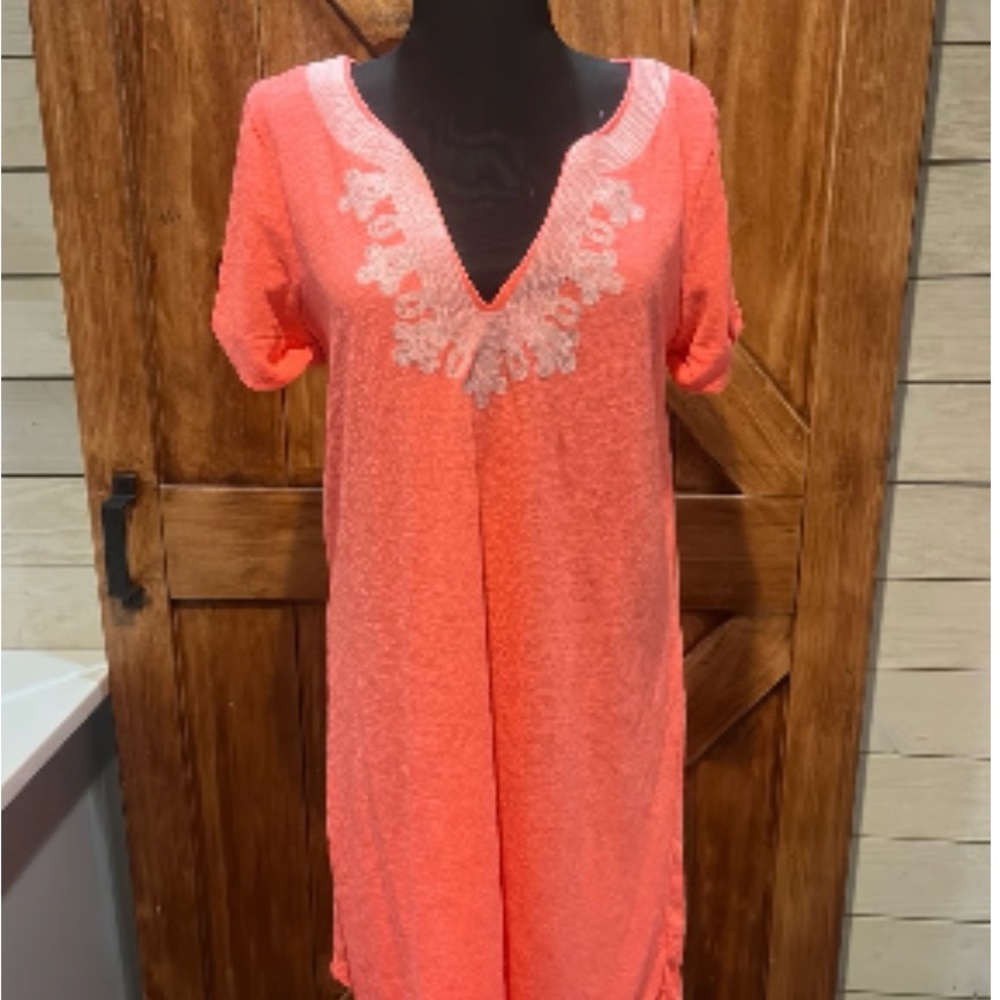 Lilly Pulitzer Coral Tunic with White Embroidery M